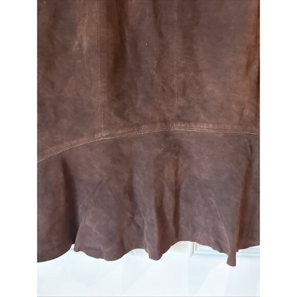 VTG douglas hannant Brown suede Skirt ruffle hem lined zipper sz 8 - Picture 2 of 10